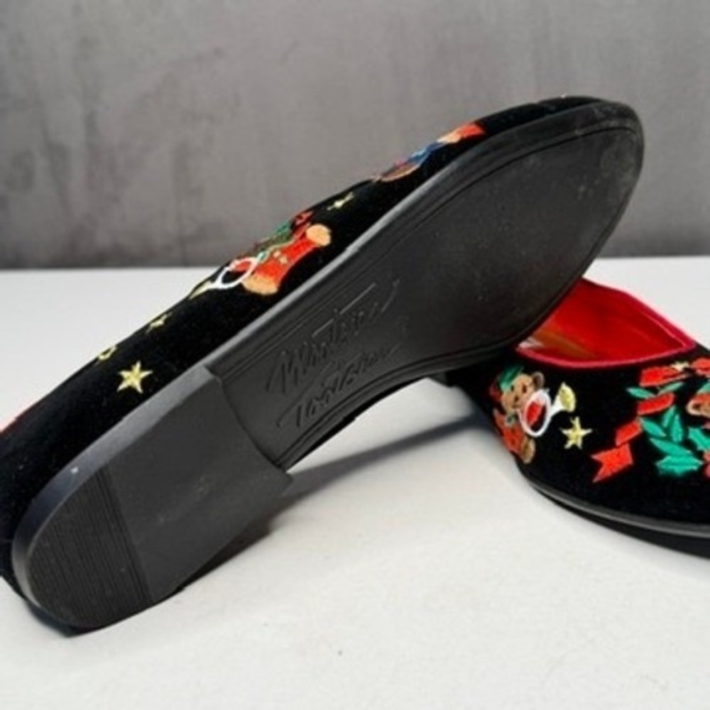 Vtg Mootsies Tootsies Ballet Flats Womens 8.5 Black Christmas Bear Embroidered - Picture 6 of 9